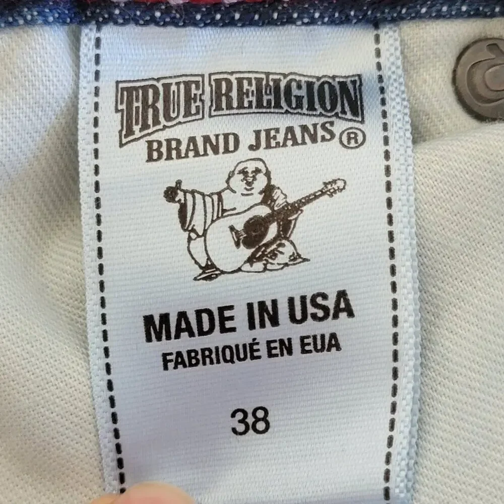 True Religion Ricky Relaxed Straight Leg Jeans Blue Distressed Men Size 38x34